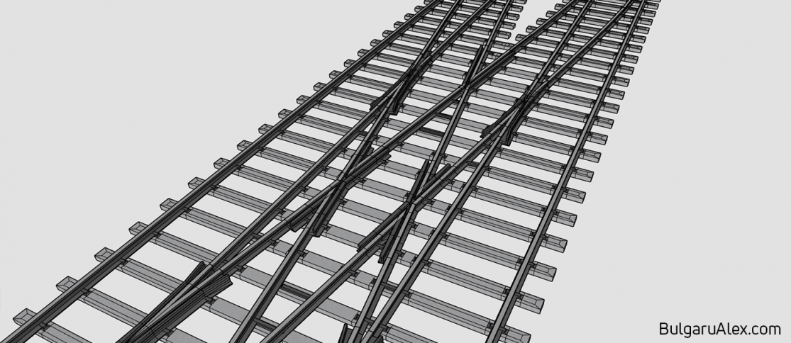 Real scale 3D train tracks - railway change intersection