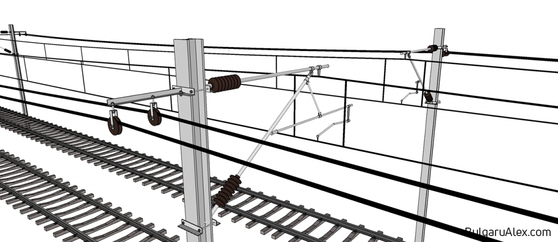 Real scale electrified train-tracks - railway overhead detail 3D