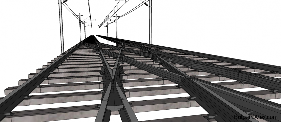 Real scale 3D train tracks - railway change intersection detail view