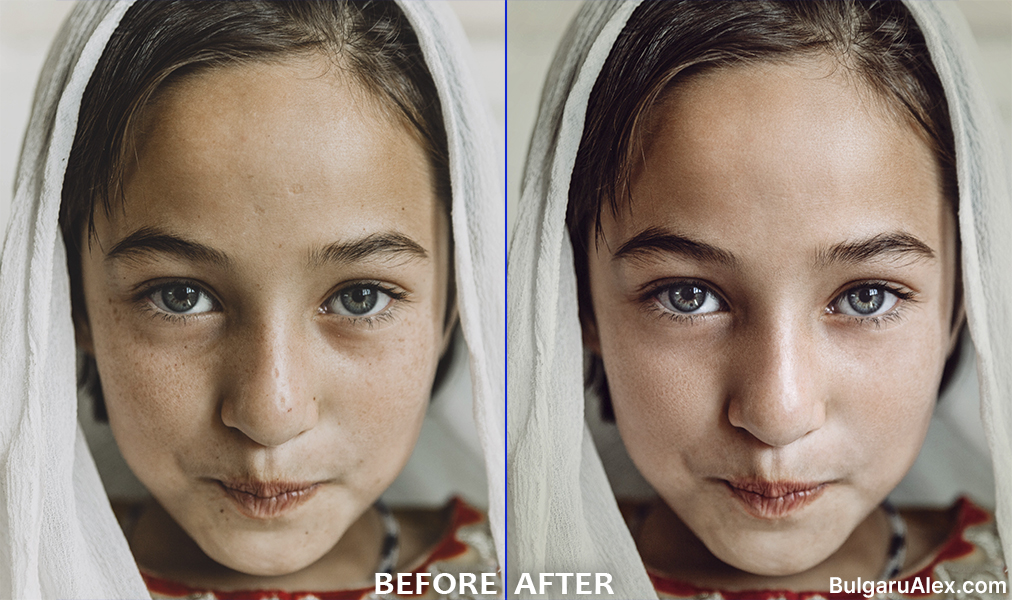 Child photo retouching: skin smoothening, eye enhancing, color-corrections. Photographer: AdDil - Pexels