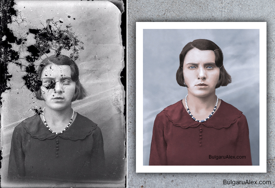 Decayed portrait photo restoration and colorizing, cca. 1940s